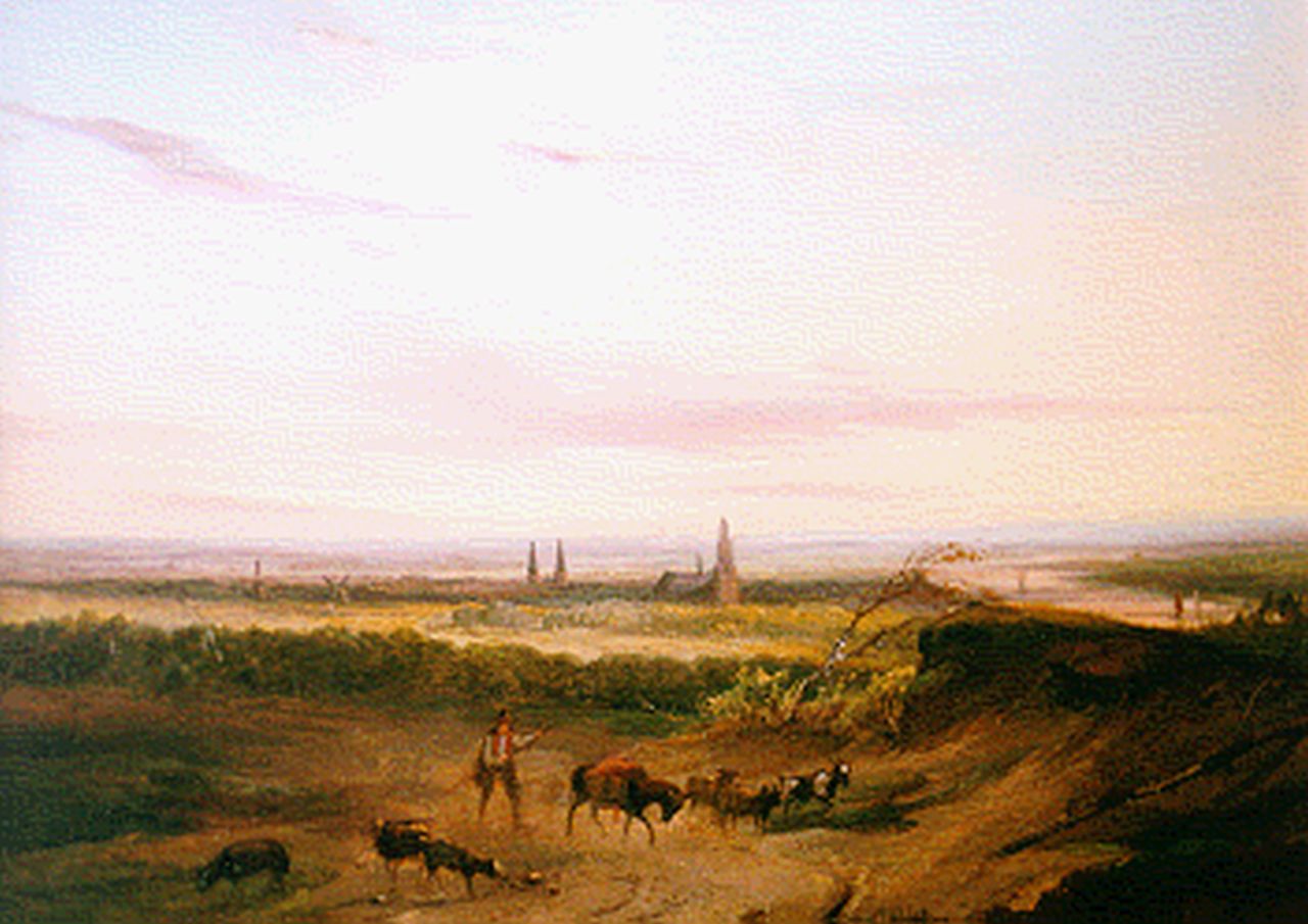 Pelgrom J.  | Jacobus Pelgrom, Gezicht op Arnhem, olieverf op paneel 20,4 x 26,3 cm, gesigneerd rechtsonder en te dateren ca. 1854-1858