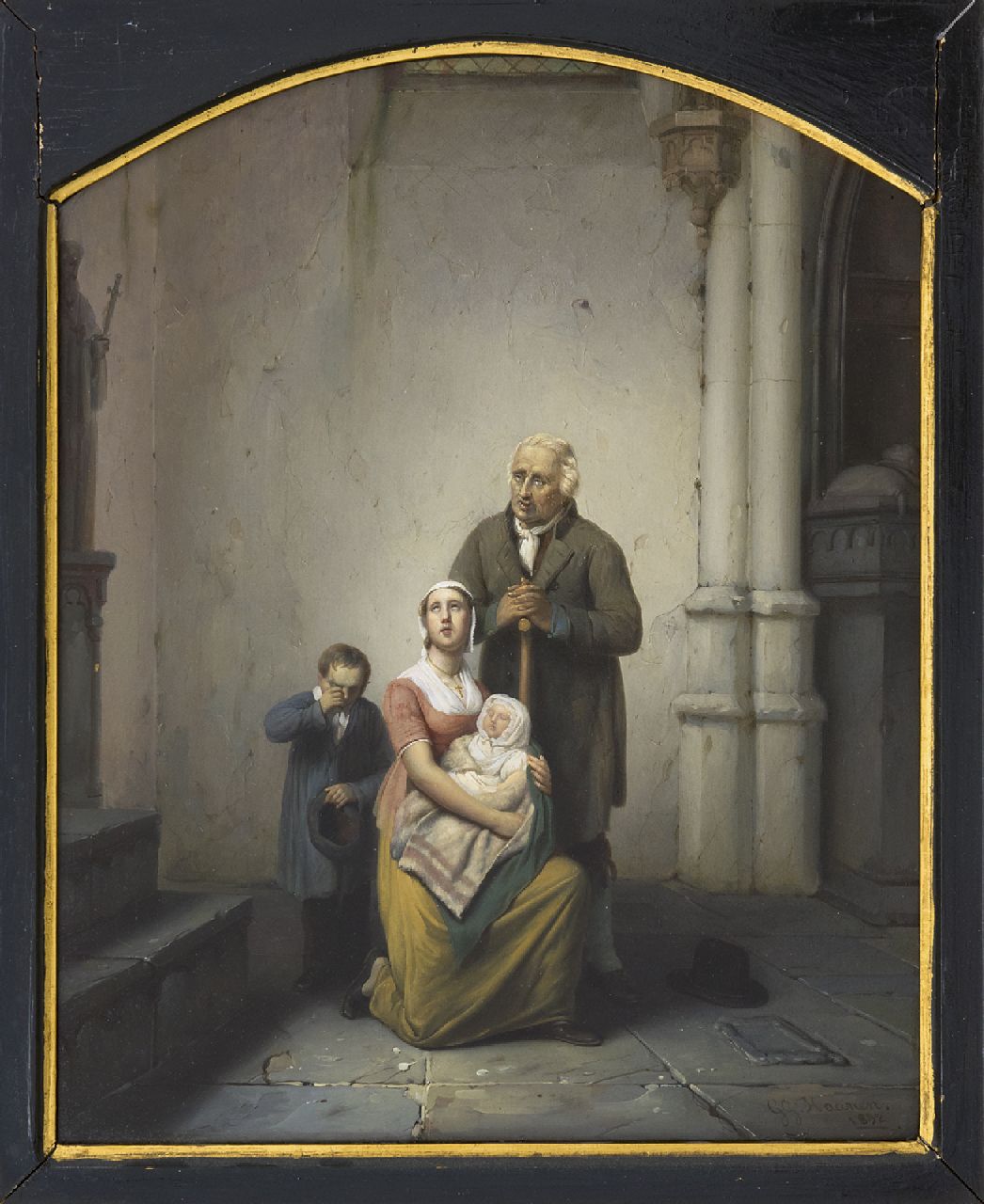 Haanen G.G.  | George Gillis Haanen | Schilderijen te koop aangeboden | Familie bij kerkuitgang, olieverf op paneel 34,3 x 27,1 cm, gesigneerd rechtsonder en gedateerd 1832