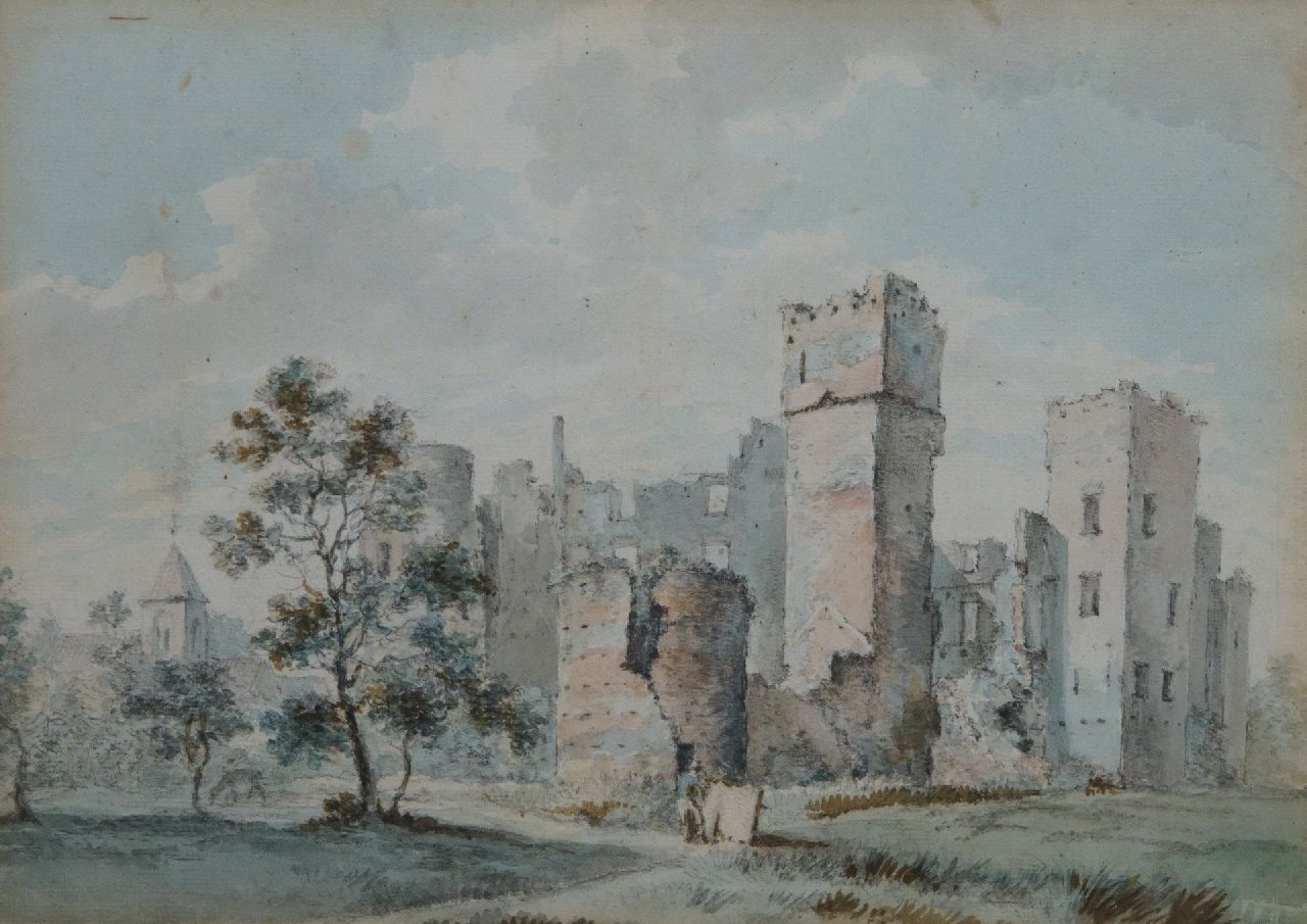 Johannes Jelgerhuis | Ruïne kasteel de Haar bij Haarzuilens, aquarel op papier, 26,0 x 36,3 cm