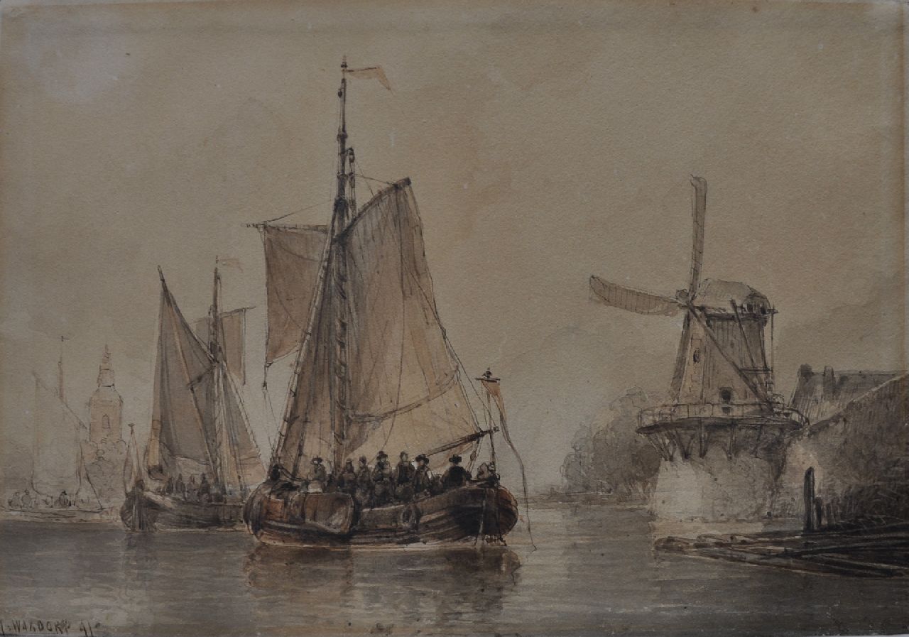 Waldorp A.  | Antonie Waldorp | Aquarellen en tekeningen te koop aangeboden | Spelenvarend gezelschap op een rivier, pen, penseel en inkt op papier 23,4 x 339,0 cm, gesigneerd l,o, en gedateerd '41