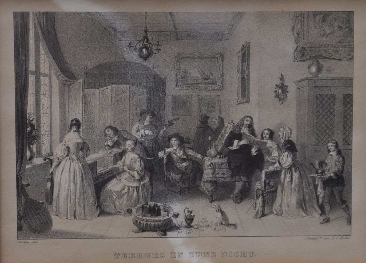 Madou J.P. | Jean Baptiste Madou, Gerard Ter Borch en zijn vrouw Geertruid, gravure op papier 12,0 x 17,0 cm Madou J.P. | Jean Baptiste Madou, Gerard Ter Borch en zijn vrouw Geertruid, gravure op papier 12,0 x 17,0 cm