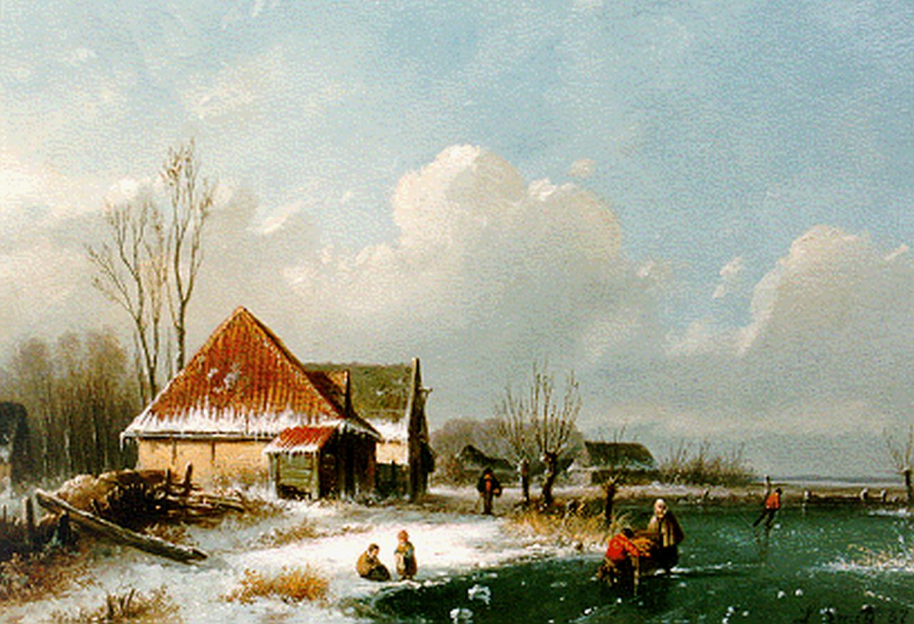 Smets L.  | Louis Smets, Winterlandschap met schaatsers, olieverf op doek 25,6 x 35,0 cm, gesigneerd rechtsonder en gedateerd '67