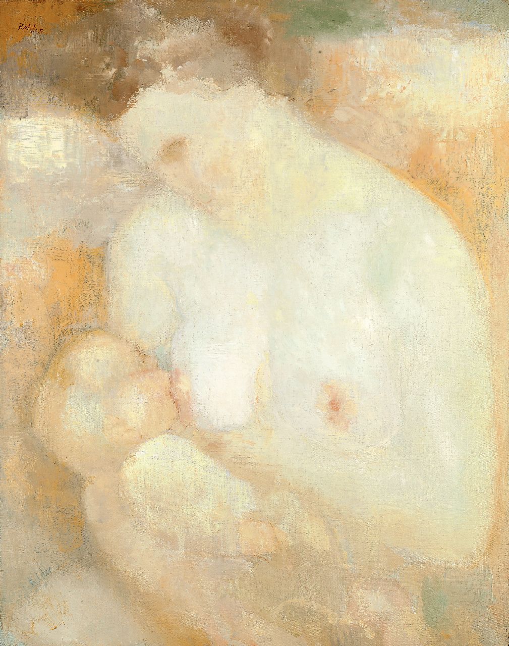Kelder A.B.  | Antonius Bernardus 'Toon' Kelder | Schilderijen te koop aangeboden | Zogende moeder, olieverf op doek 68,5 x 54,2 cm, gesigneerd linksboven (tweemaal)