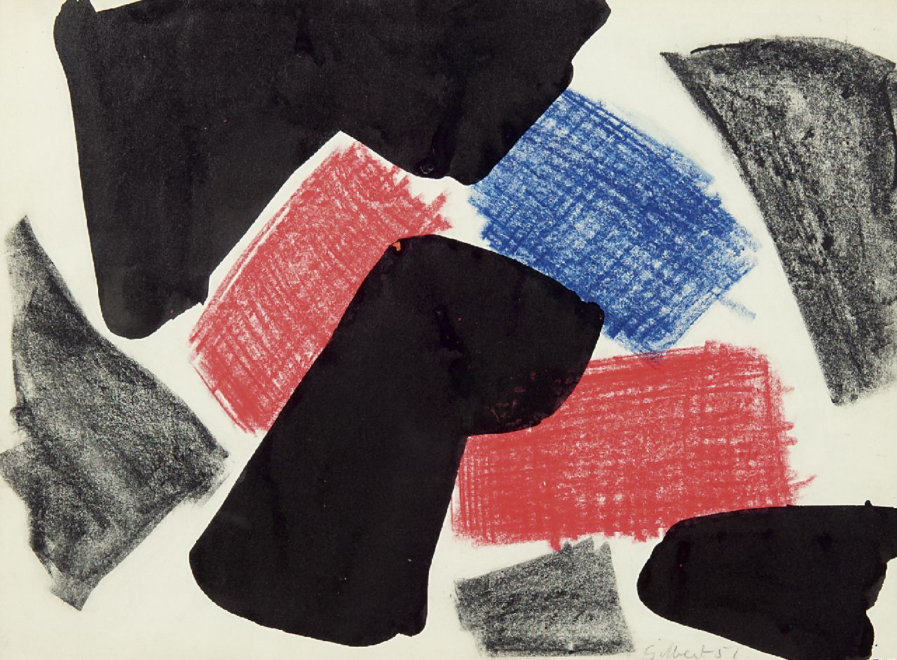 Gilbert S.  | Stephen Gilbert | Aquarellen en tekeningen te koop aangeboden | Untitled, inkt, waskrijt en zwart krijt op papier 27,8 x 38,0 cm, gesigneerd rechtsonder en gedateerd '51