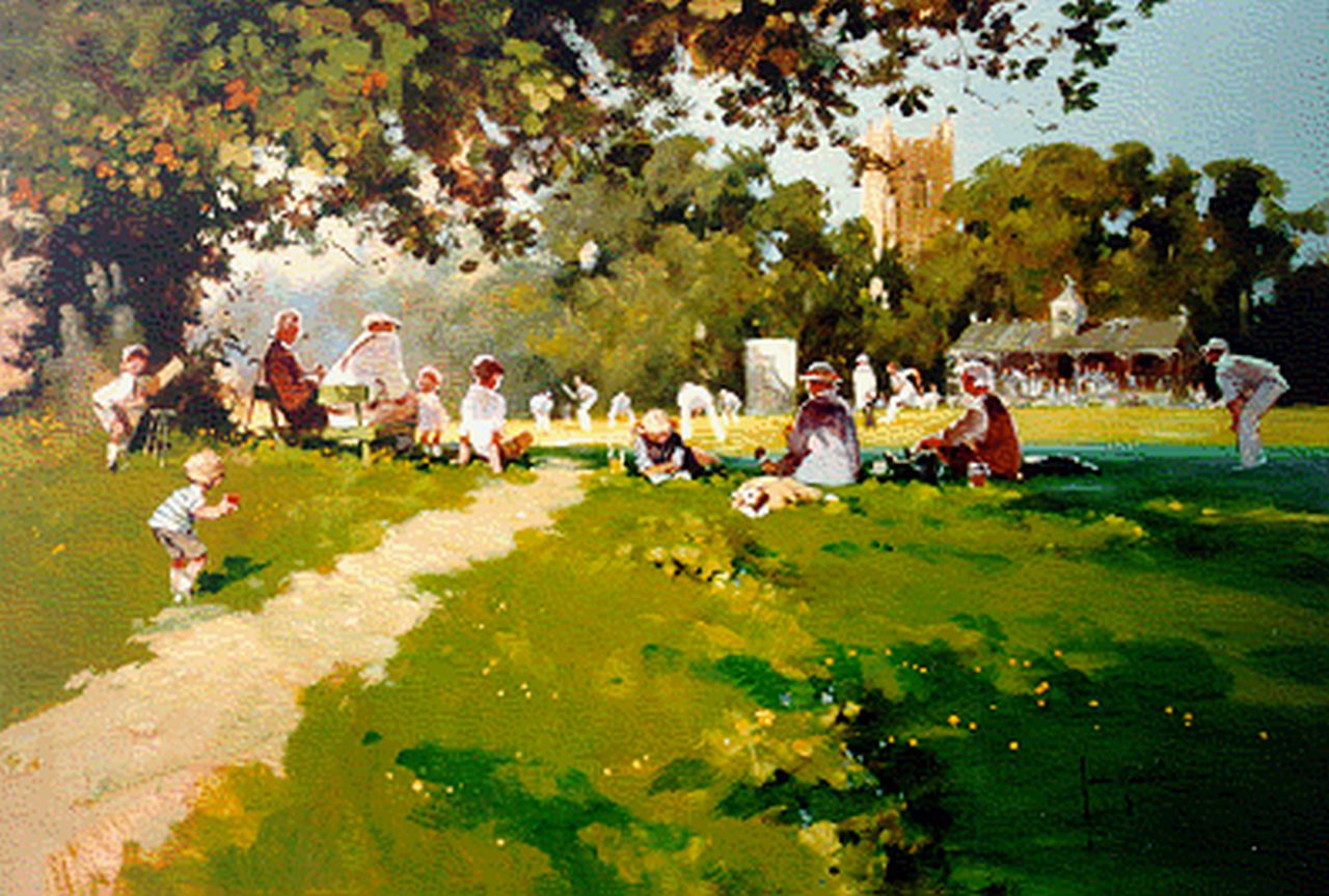 Haskins J.  | John Haskins, Cricket op een zomerse dag, olieverf op paneel 50,0 x 70,0 cm, gesigneerd rechtsonder