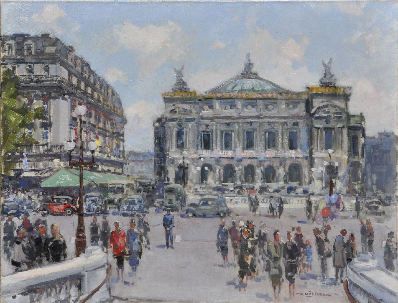 Daan Mühlhaus | De Place de l'Opéra, Parijs, olieverf op doek, 59,9 x 79,9 cm, gesigneerd r.o.