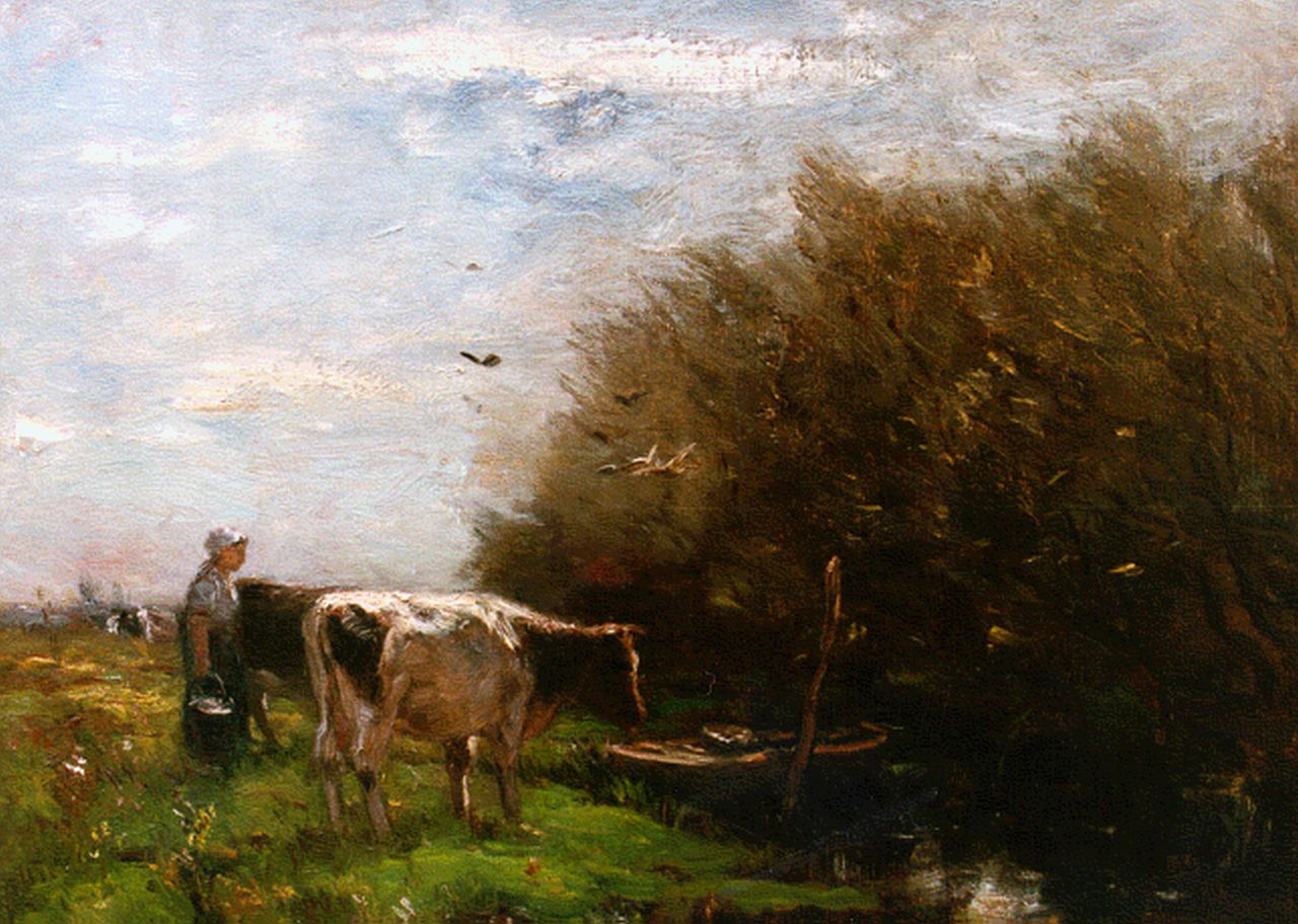 Maris W.  | Willem Maris, Melkvee in de wei, olieverf op doek 51,5 x 58,5 cm, gesigneerd linksonder