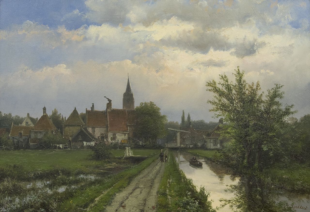 Koekkoek W.  | Willem Koekkoek | Schilderijen te koop aangeboden | Landschap met dorp op de achtergrond, olieverf op doek 40,8 x 58,5 cm, gesigneerd rechtsonder