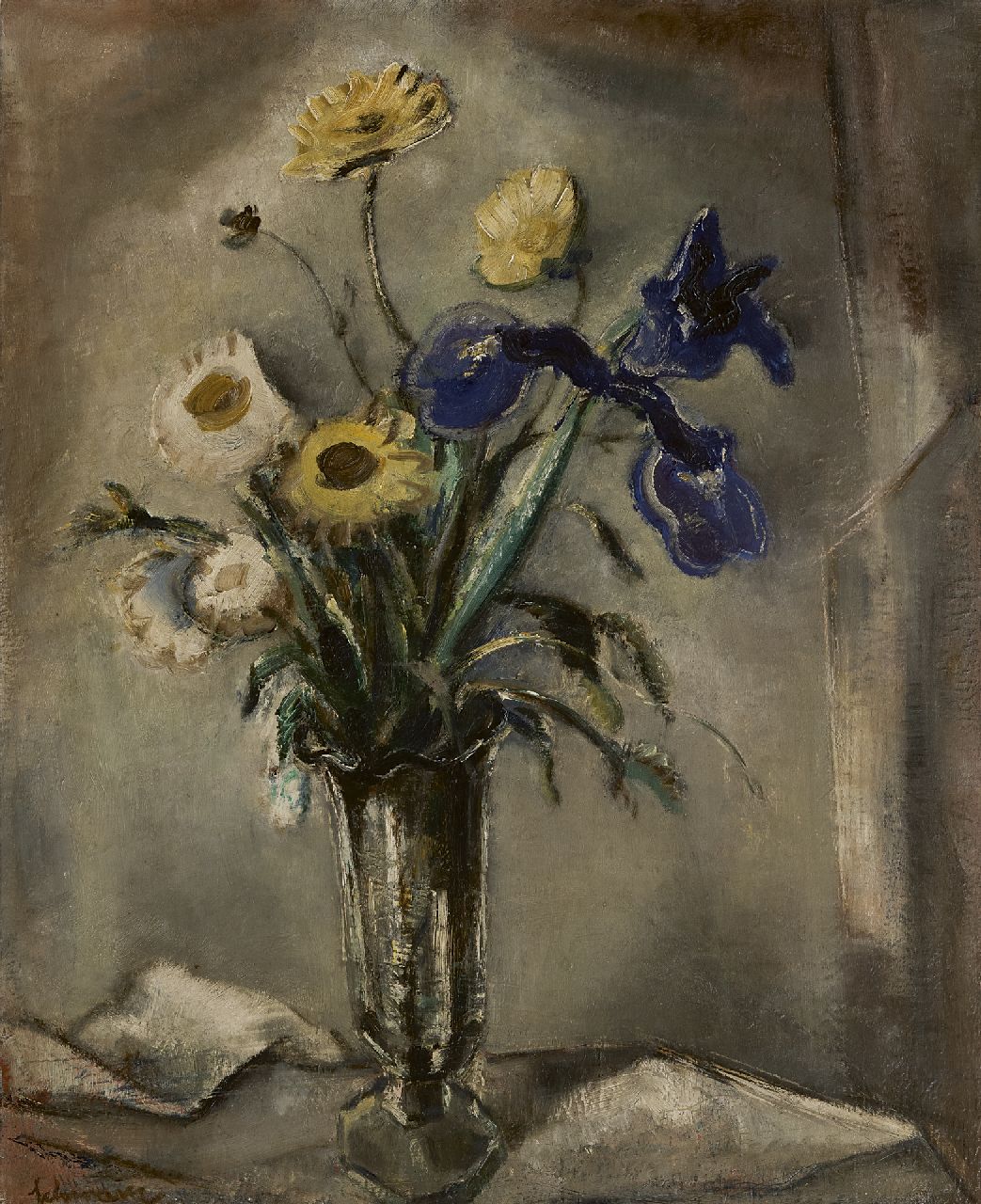 Schwarz S.  | Samuel 'Mommie' Schwarz | Schilderijen te koop aangeboden | Stilleven van tuinbloemen, olieverf op doek 65,0 x 54,8 cm, gesigneerd linksonder