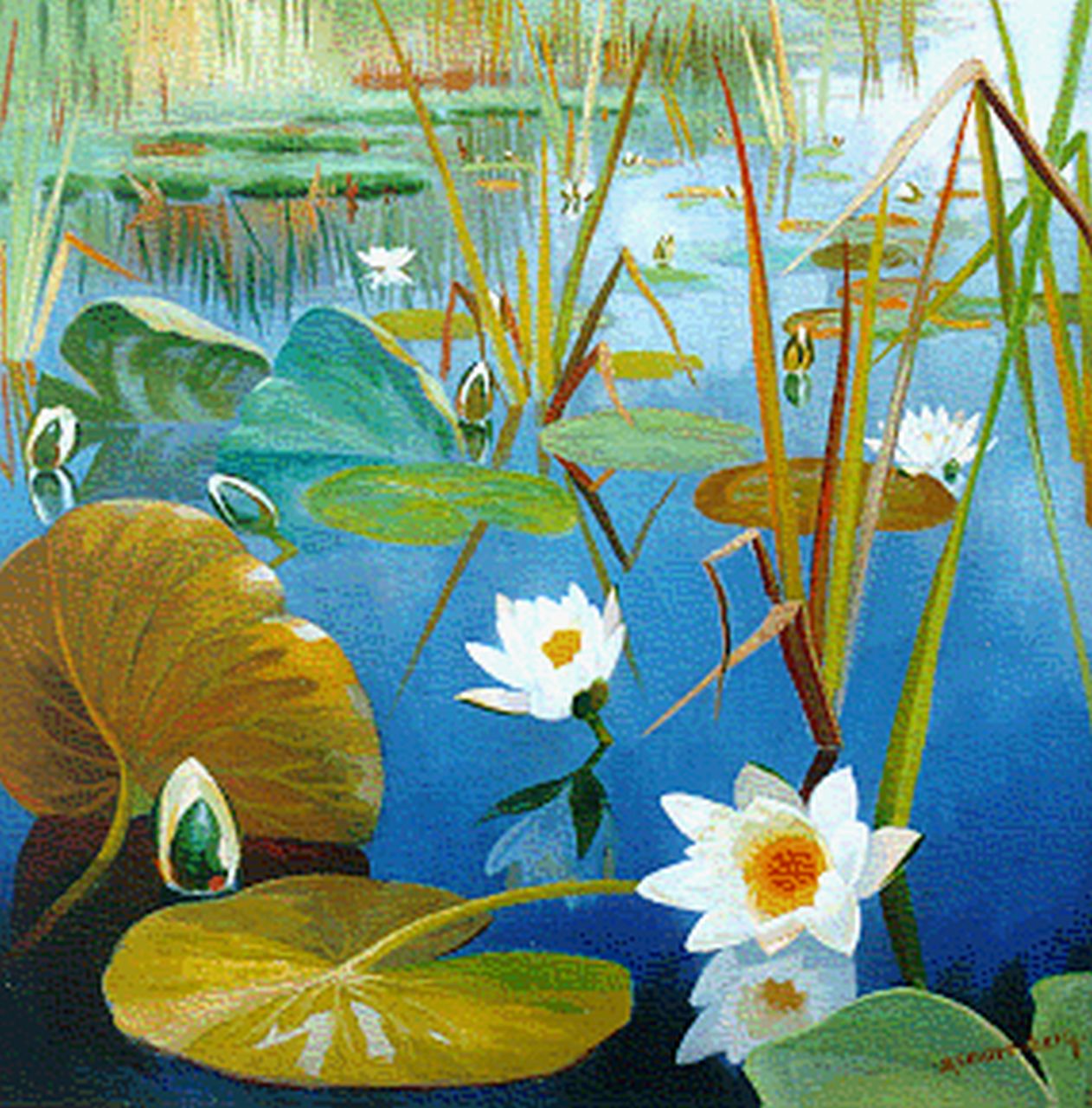 Smorenberg D.  | Dirk Smorenberg, Waterlelies, olieverf op doek 45,4 x 45,5 cm, gesigneerd rechtsonder