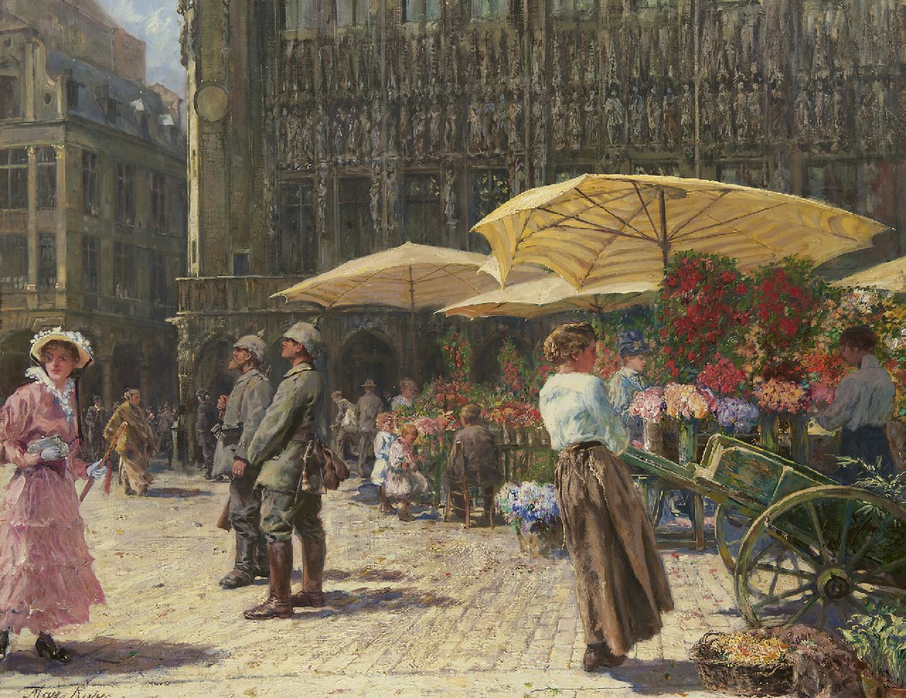 Rabes M.F.F.  | 'Max' Friedrich Ferdinand Rabes, Bloemenmarkt in Brussel, olieverf op doek 80,2 x 100,2 cm, gesigneerd linksonder