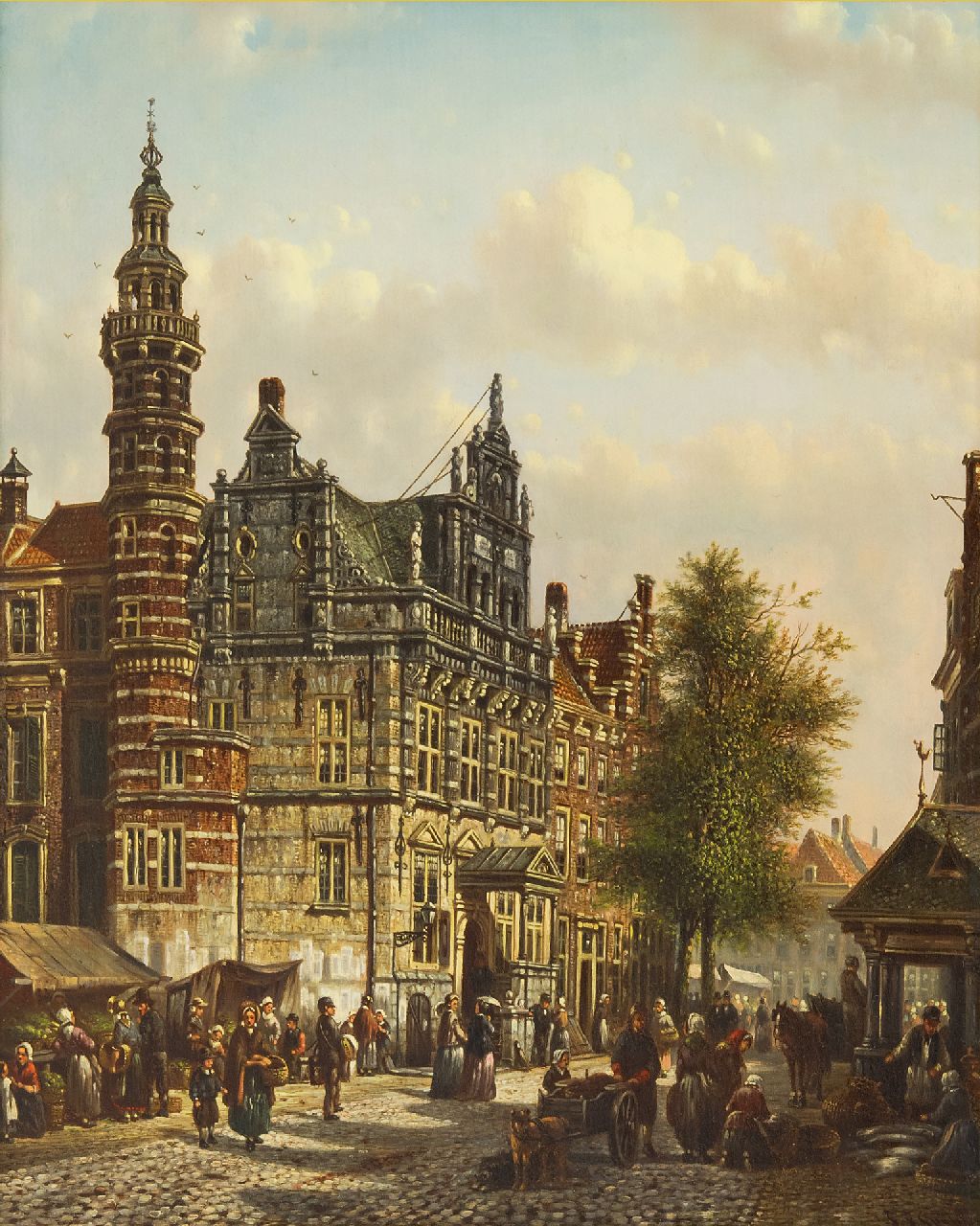 Spohler J.F.  | Johannes Franciscus Spohler | Schilderijen te koop aangeboden | Het Oude Stadhuis van Den Haag aan de Groenmarkt, olieverf op paneel 40,0 x 32,9 cm, gesigneerd rechtsonder