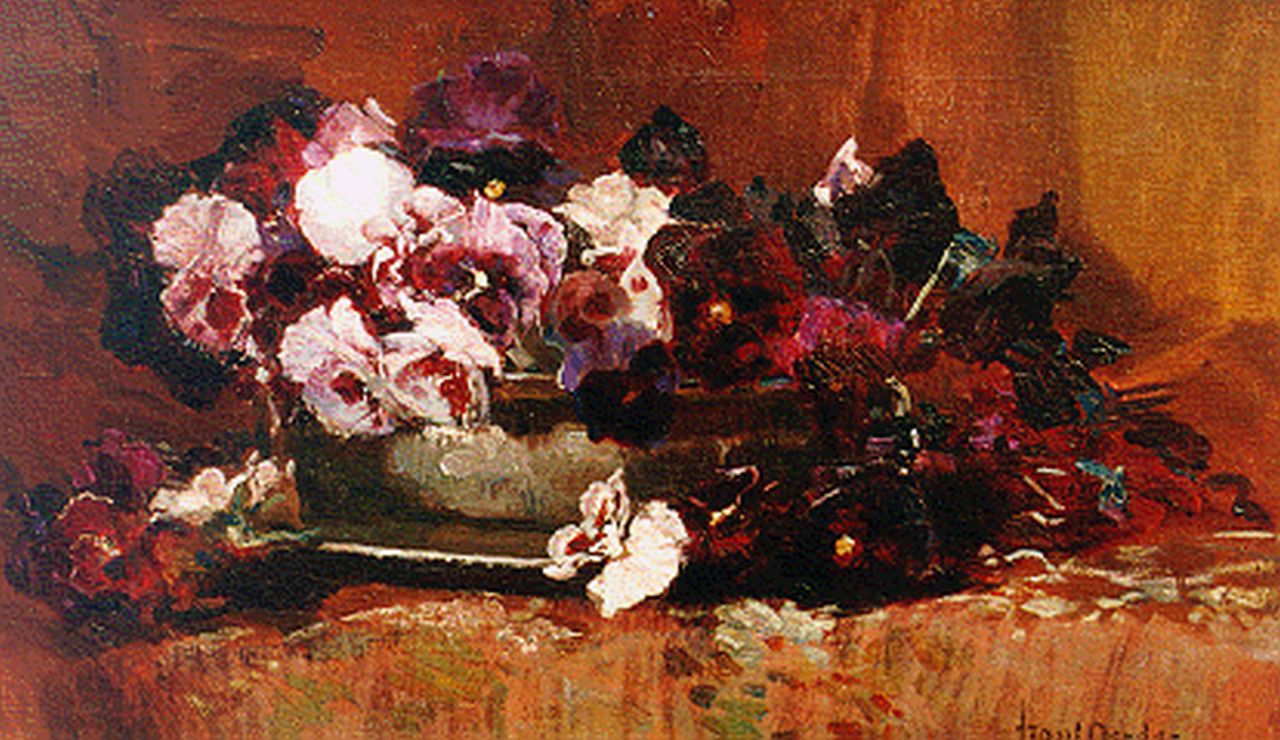 Oerder F.D.  | 'Frans' David Oerder, Bloemstilleven met viooltjes, olieverf op doek 30,0 x 50,5 cm, gesigneerd rechtsonder