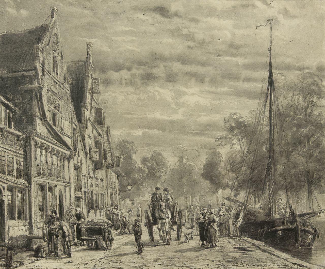 Springer C.  | Cornelis Springer, De Biersluis te Hoorn, houtskool op papier 52,2 x 63,2 cm, gesigneerd rechtsonder en gedateerd 14 Sept. 1874