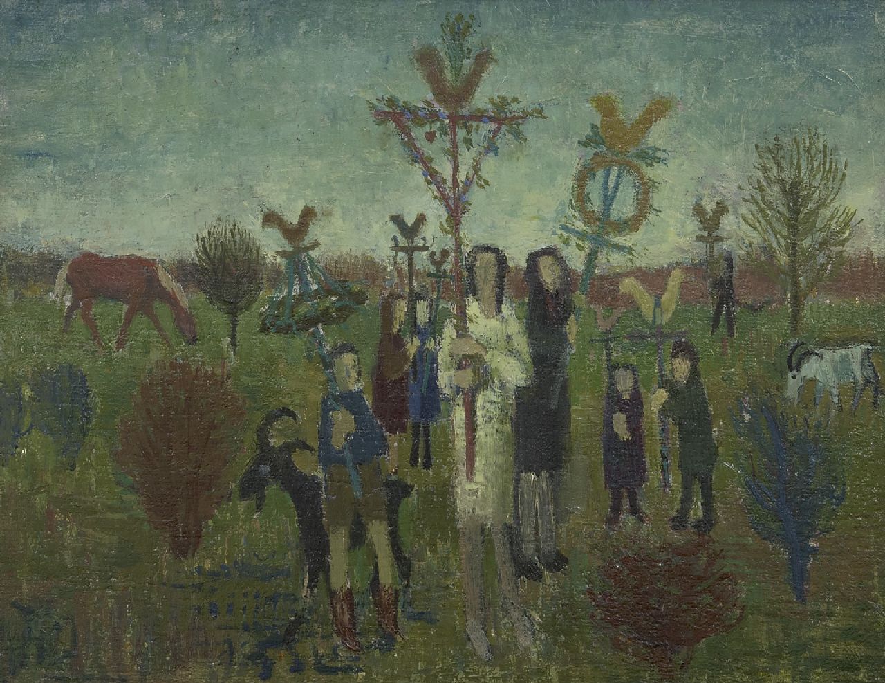 Andréa C.  | Cornelis 'Kees' Andréa | Schilderijen te koop aangeboden | Palmpasen, olieverf op board op paneel 27,2 x 35,1 cm