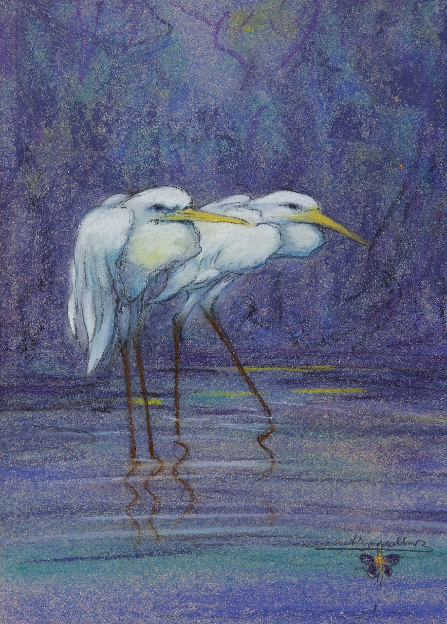 Klein Sprokkelhorst A.  | Albert Klein Sprokkelhorst, Reigers, pastel op papier 36,5 x 27,0 cm, gesigneerd rechtsonder