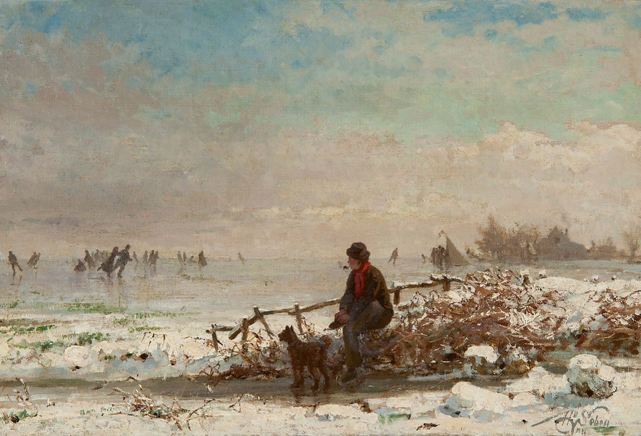 Seben H. van | Henri van Seben, Schaatspret op een winterse dag, olieverf op doek 32,0 x 47,2 cm, gesigneerd rechtsonder