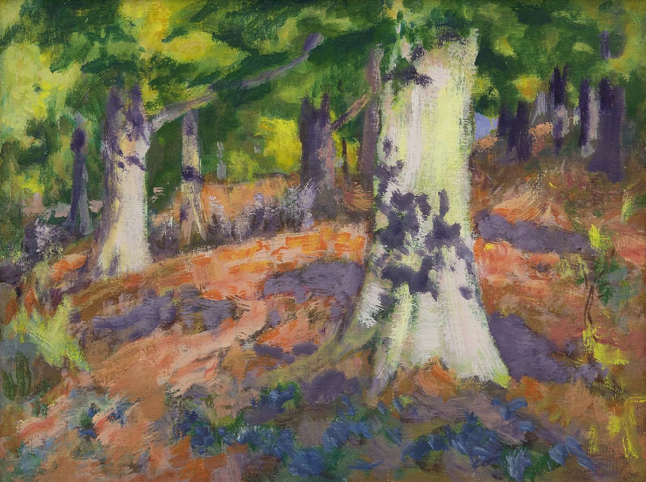 Altink J.  | Jan Altink, Zon in het bos; Zomerlandschap, olieverf op doek 75,3 x 100,0 cm, te dateren ca. 1962