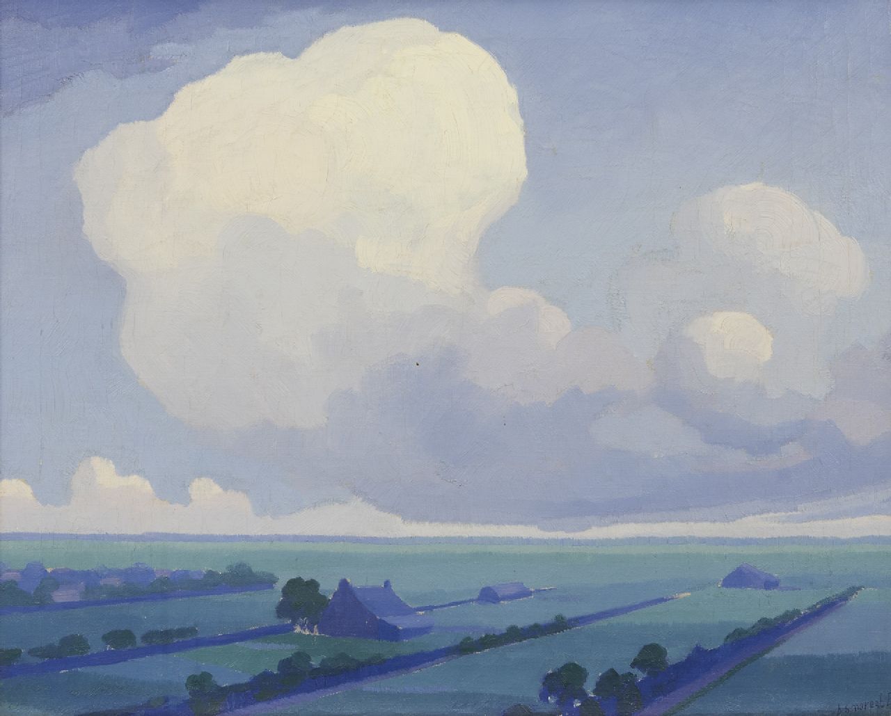 Smorenberg D.  | Dirk Smorenberg, De blauwe boerderij, olieverf op doek 43,7 x 53,5 cm, gesigneerd rechtsonder en 1915-1918