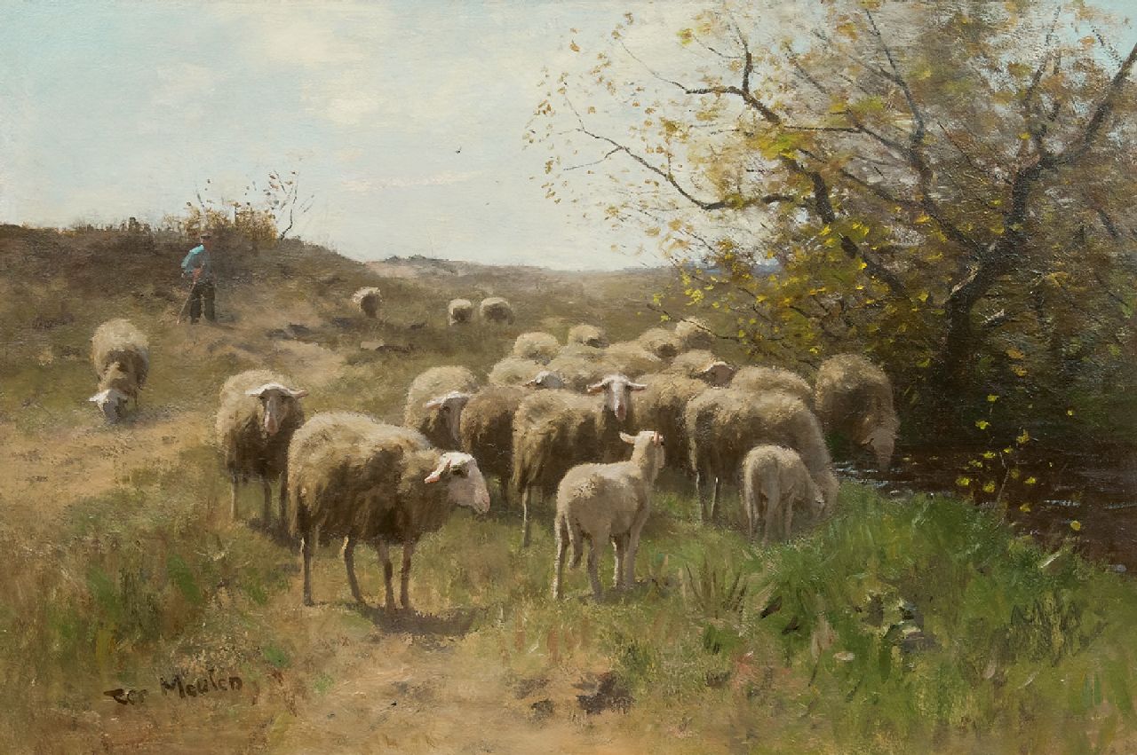 Meulen F.P. ter | François Pieter ter Meulen, Herder met schaapskudde, olieverf op doek 63,9 x 94,6 cm, gesigneerd linksonder