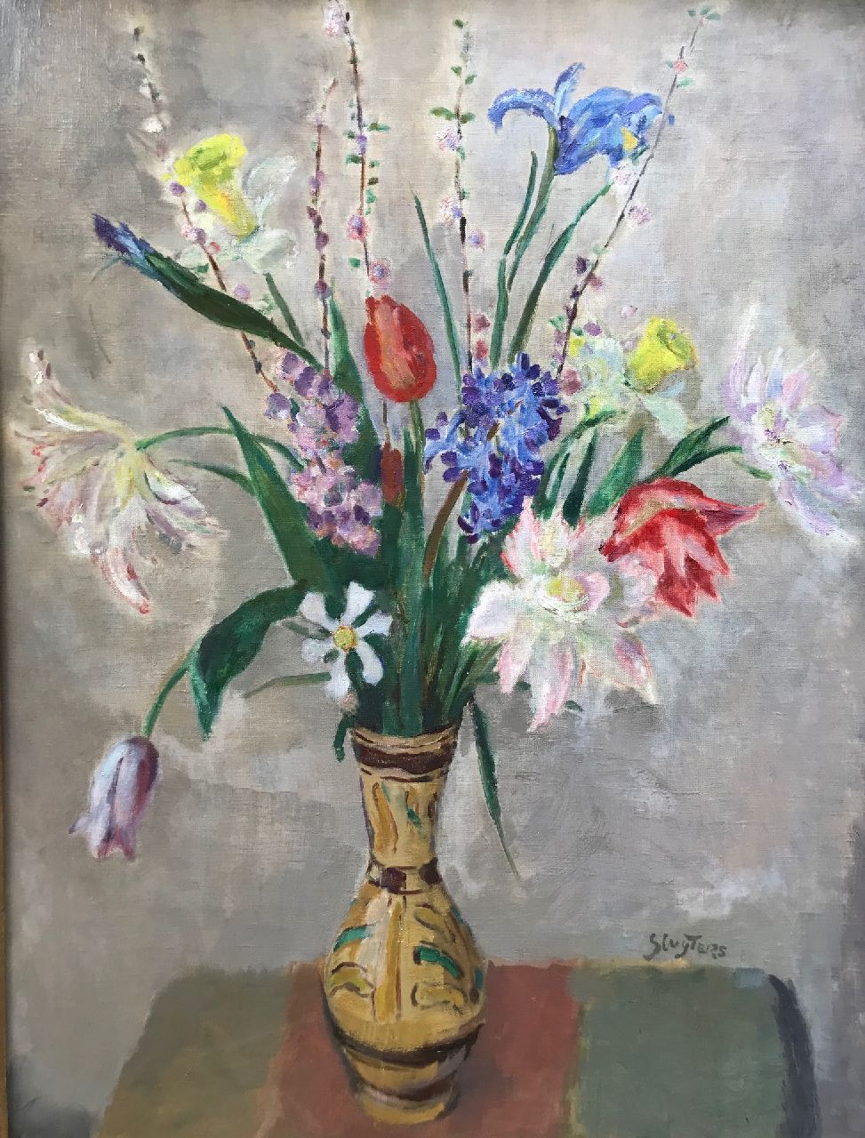 Sluijters E.  | Elisa 'Lies' Sluijters | Schilderijen te koop aangeboden | Voorjaarsbloemen i.o., olieverf op doek 60,5 x 79,5 cm