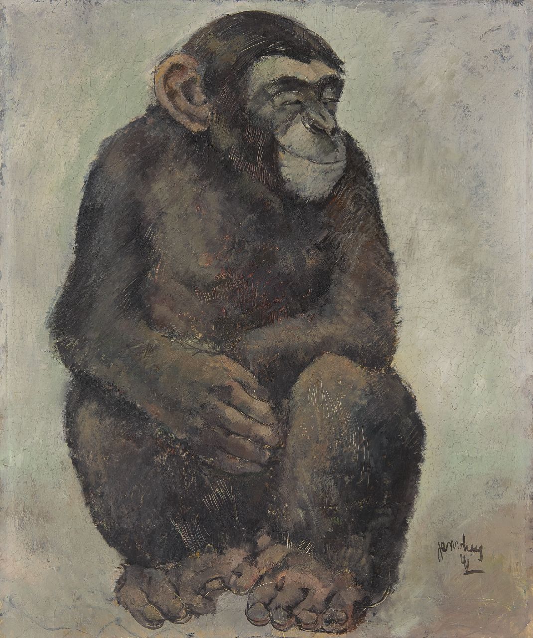 Heel J.J. van | Johannes Jacobus 'Jan' van Heel, Zittende aap, olieverf op board 60,0 x 50,0 cm, gesigneerd rechtsonder en gedateerd '41