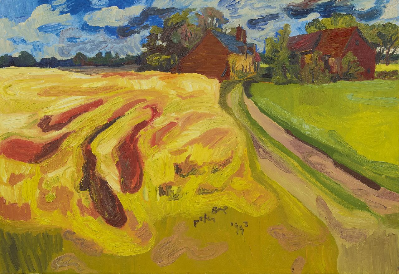 Bol P.P.J.  | 'Peter' Paul Jan Bol, Korenveld met boerderijen, olieverf op doek 56,3 x 81,2 cm, gesigneerd rechtsonder en gedateerd 1993