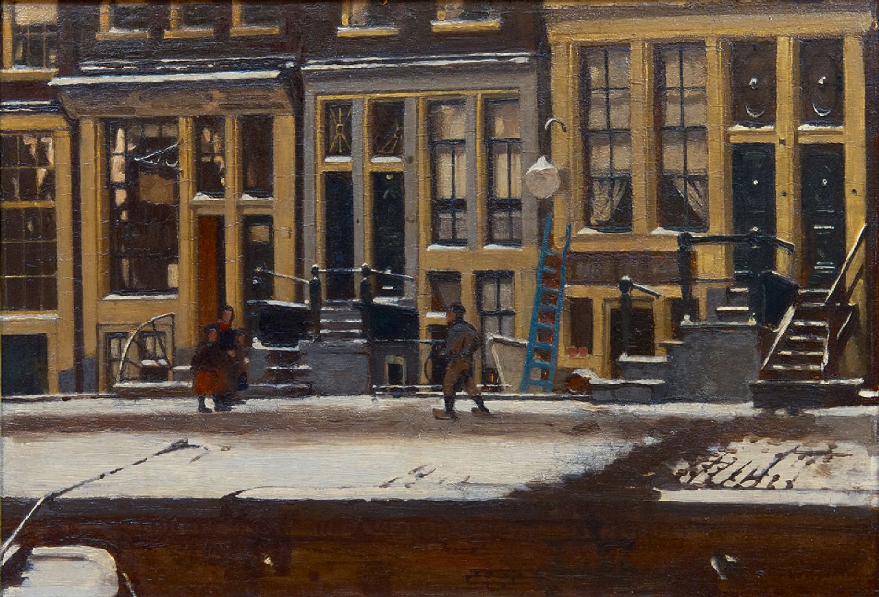 Witsen W.A.  | 'Willem' Arnold Witsen | Schilderijen te koop aangeboden | De Oude Waal in de winter, Amsterdam, olieverf op paneel 30,3 x 44,3 cm, gesigneerd rechtsonder en te dateren ca. 1912