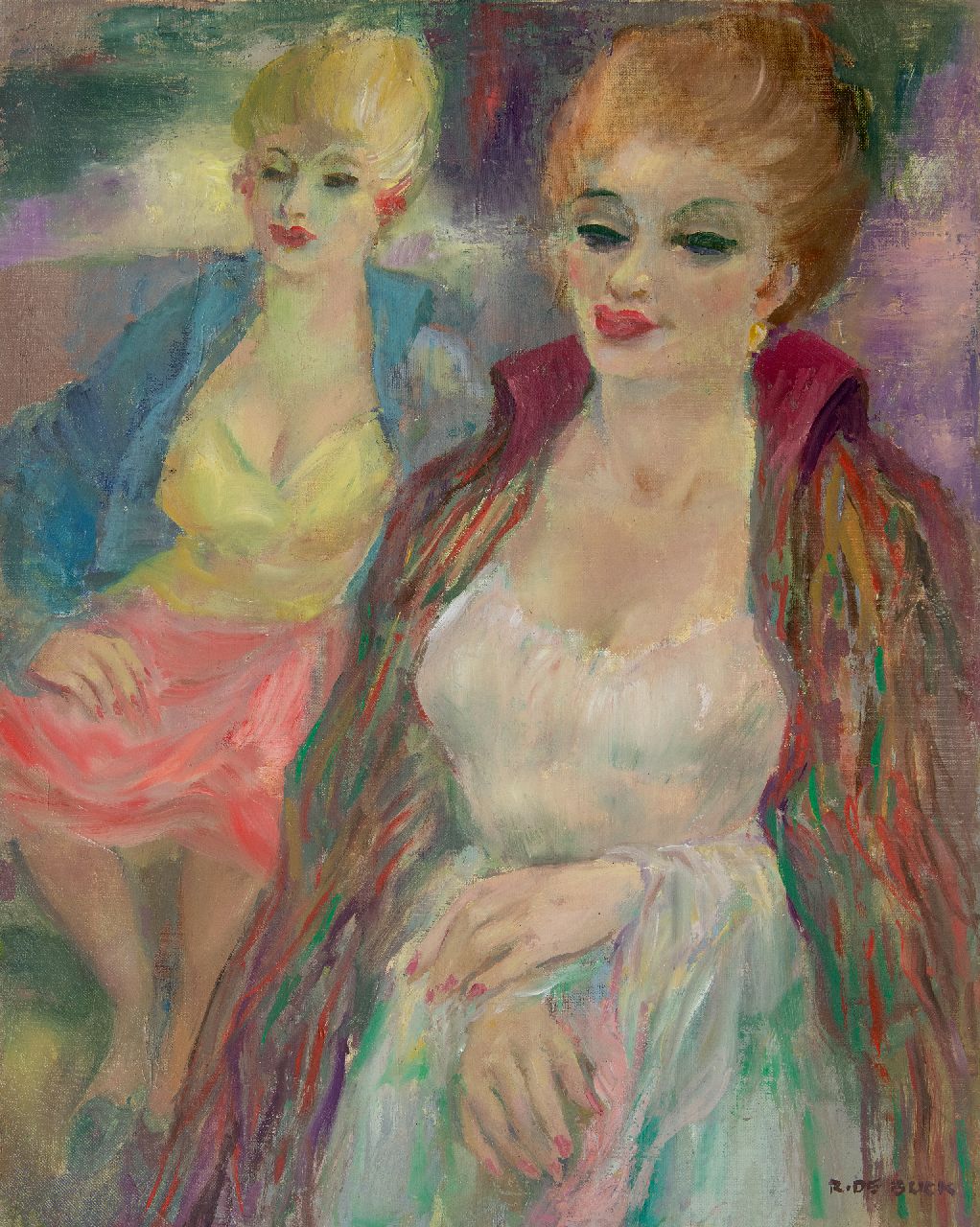 Buck R. de | Raphaël de Buck | Schilderijen te koop aangeboden | Twee vrouwen, olieverf op doek 64,1 x 51,2 cm, gesigneerd rechtsonder