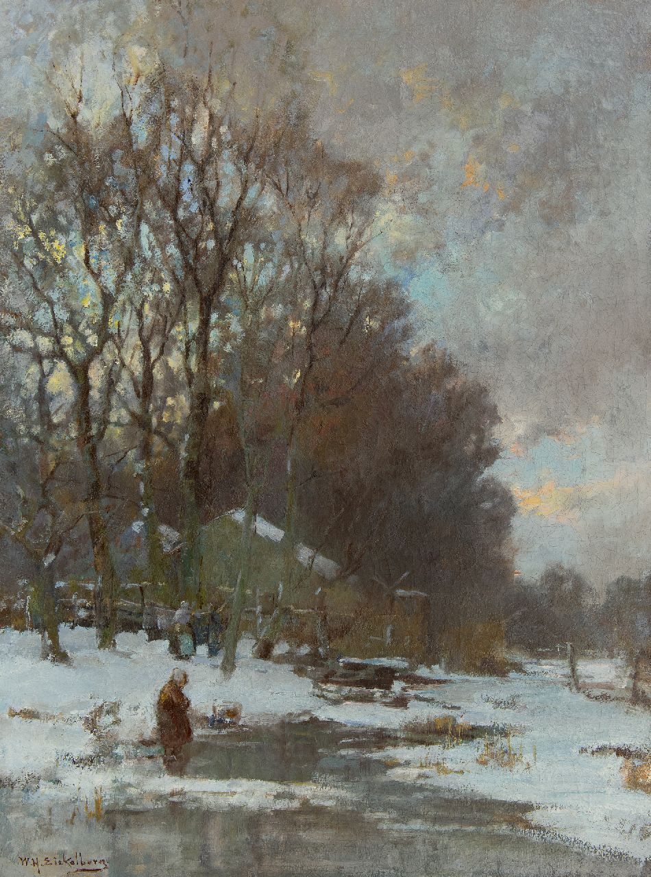Eickelberg W.H.  | Willem Hendrik Eickelberg | Schilderijen te koop aangeboden | Winterdag aan de bosrand, olieverf op doek 72,5 x 54,2 cm, gesigneerd linksonder