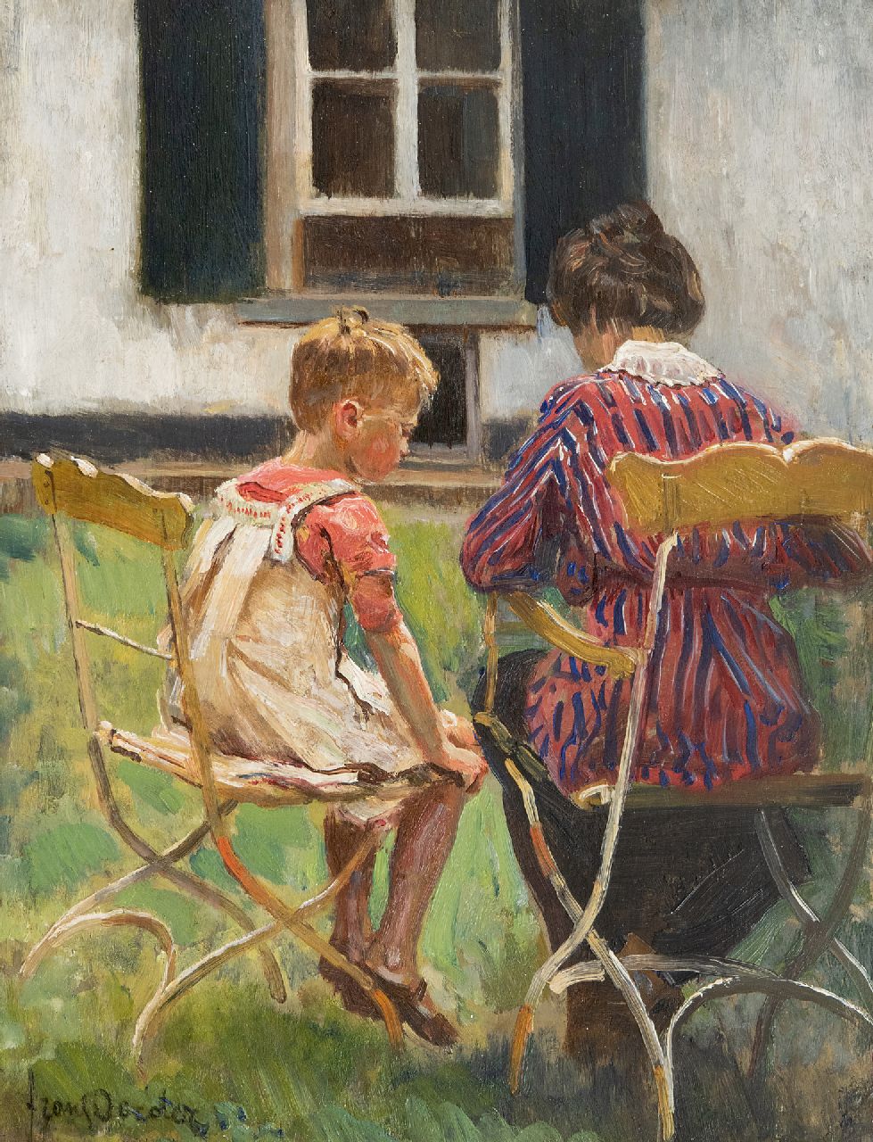 Oerder F.D.  | 'Frans' David Oerder, Moeder en dochter in de tuin, olieverf op paneel 37,1 x 28,5 cm, gesigneerd linksonder