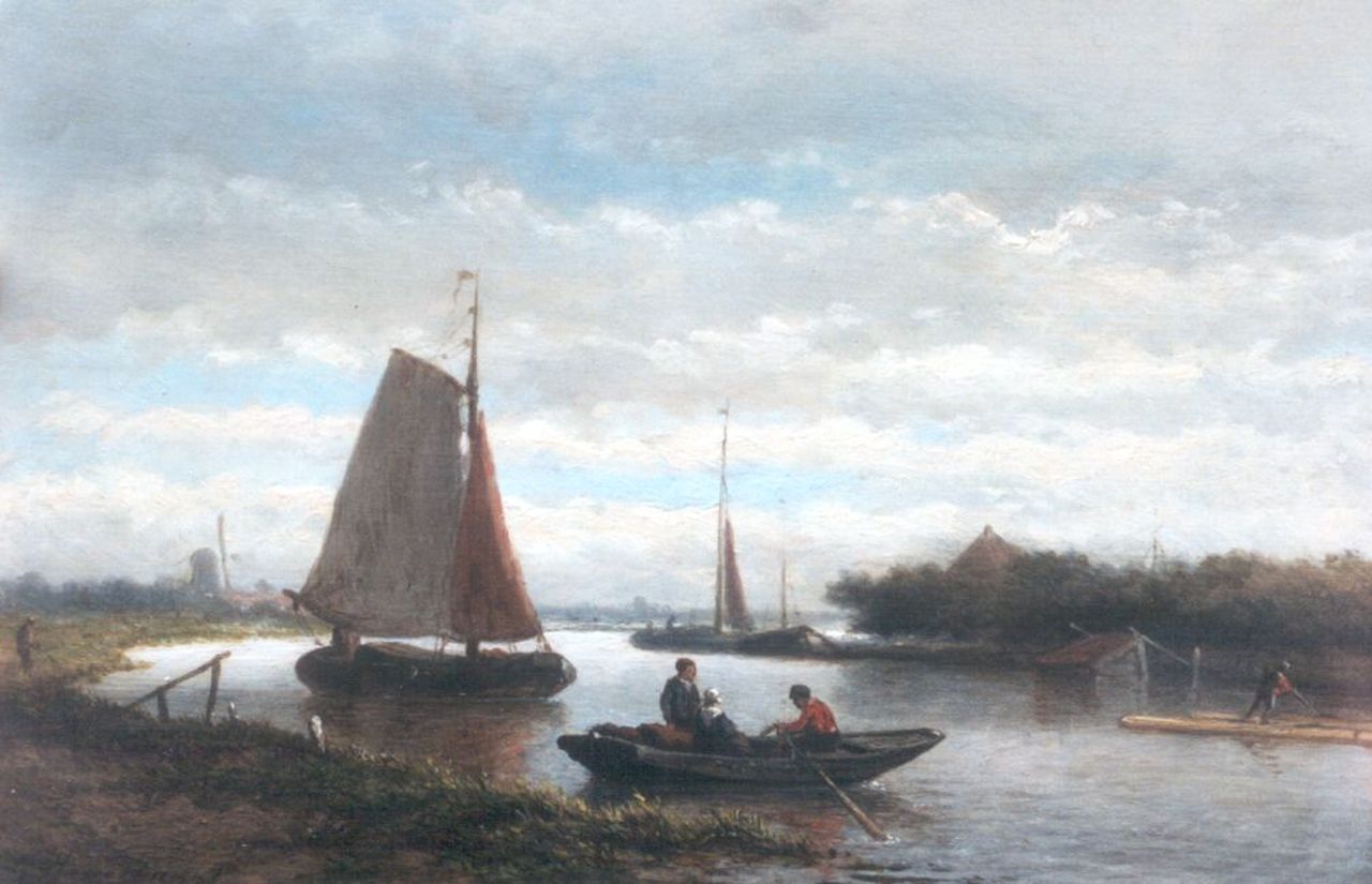 Heerebaart G.  | Georgius Heerebaart, Boten op een rivier, olieverf op paneel 17,8 x 27,1 cm, gesigneerd linksonder