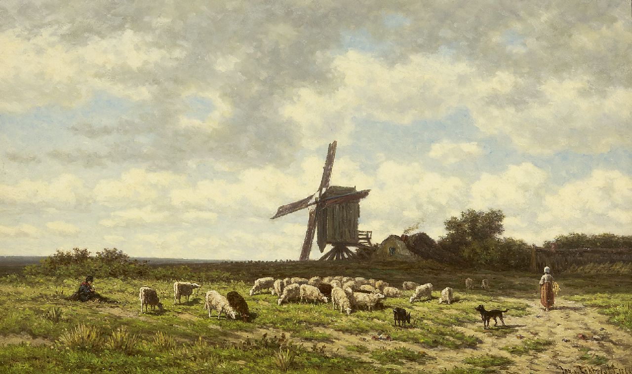 Jan van Lokhorst | Weids landschap met schaapherder en kudde (pendant), olieverf op paneel, 27,4 x 45,3 cm, gesigneerd r.o. en gedateerd 1866