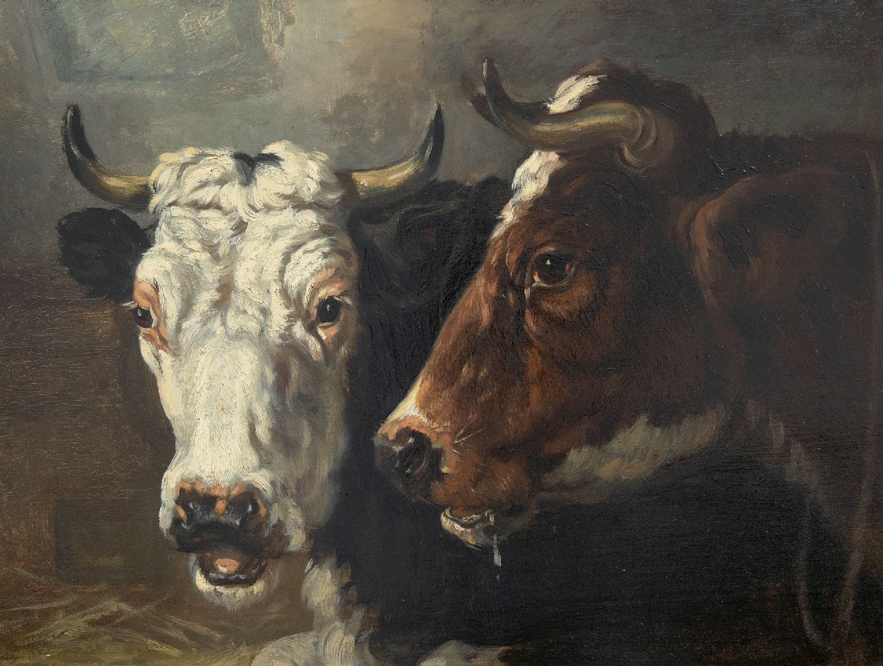 Richard Burnier | Twee koeienkoppen, olieverf op paneel, 32,3 x 45,0 cm, gesigneerd verso