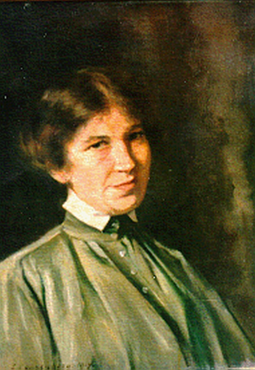 Couwenberg C.W.  | Caroline Wilhelmine 'Line' Couwenberg, Portret van een vrouw, olieverf op doek 57,5 x 41,0 cm, gesigneerd linksonder en gedateerd 1917