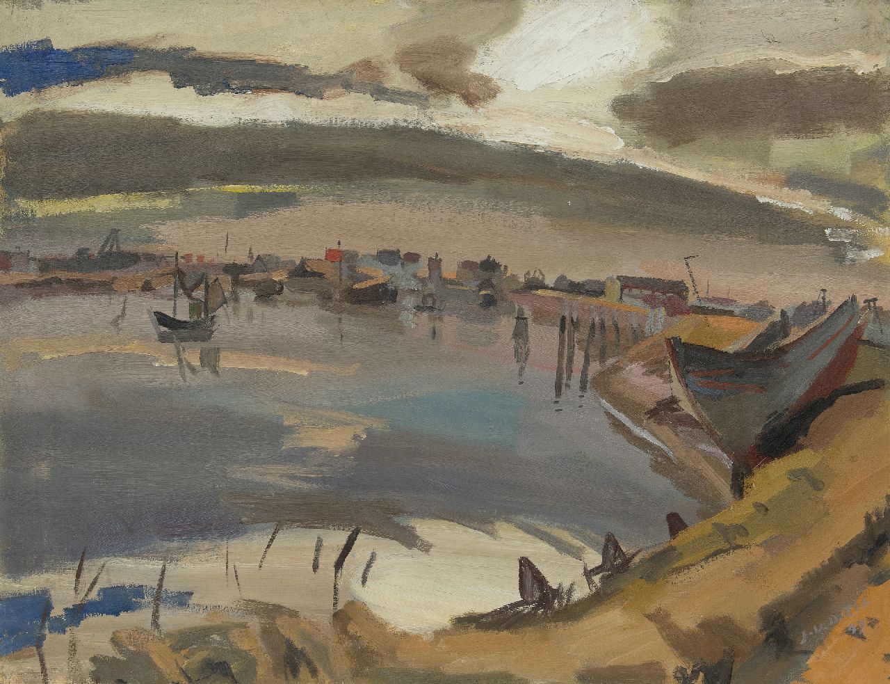 Zee J. van der | Jan van der Zee, Haven, Groningen, olieverf op doek 70,0 x 90,3 cm, gesigneerd rechtsonder en gedateerd '47