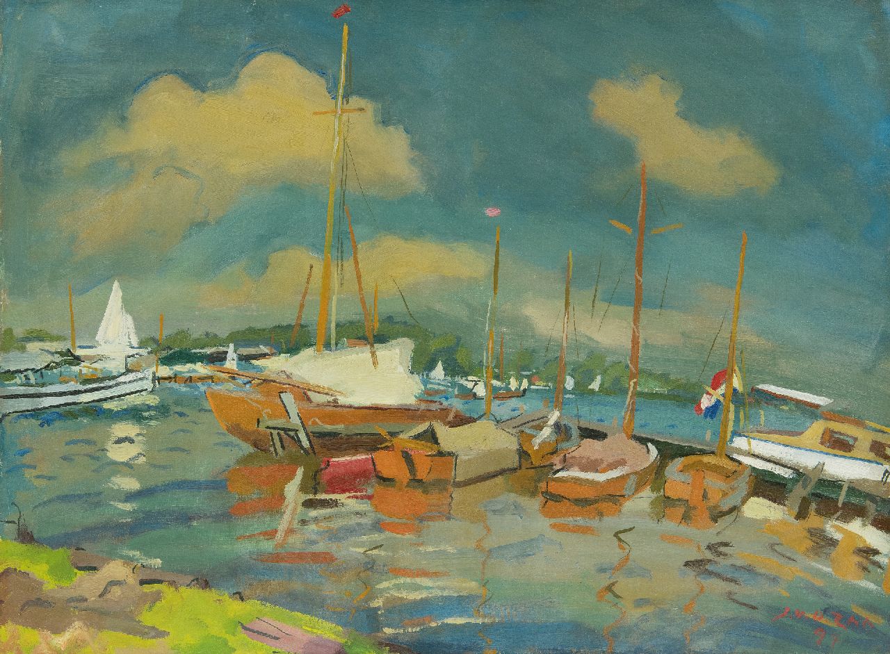 Zee J. van der | Jan van der Zee, Jachthaven aan het Paterswoldsemeer, olieverf op doek 59,5 x 80,3 cm, gesigneerd rechtsonder en gedateerd '47