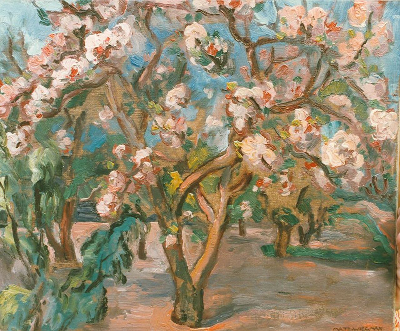 Wiegman M.J.M.  | Mattheus Johannes Marie 'Matthieu' Wiegman, Bloeiende bomen, olieverf op doek 38,0 x 46,0 cm, gesigneerd rechtsonder