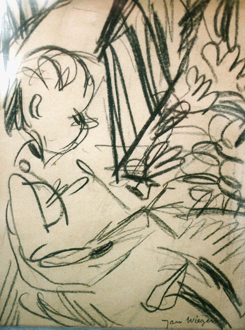 Wiegers J.  | Jan Wiegers, Kinderportret, krijt op papier 21,5 x 15,5 cm, gesigneerd rechtsonder
