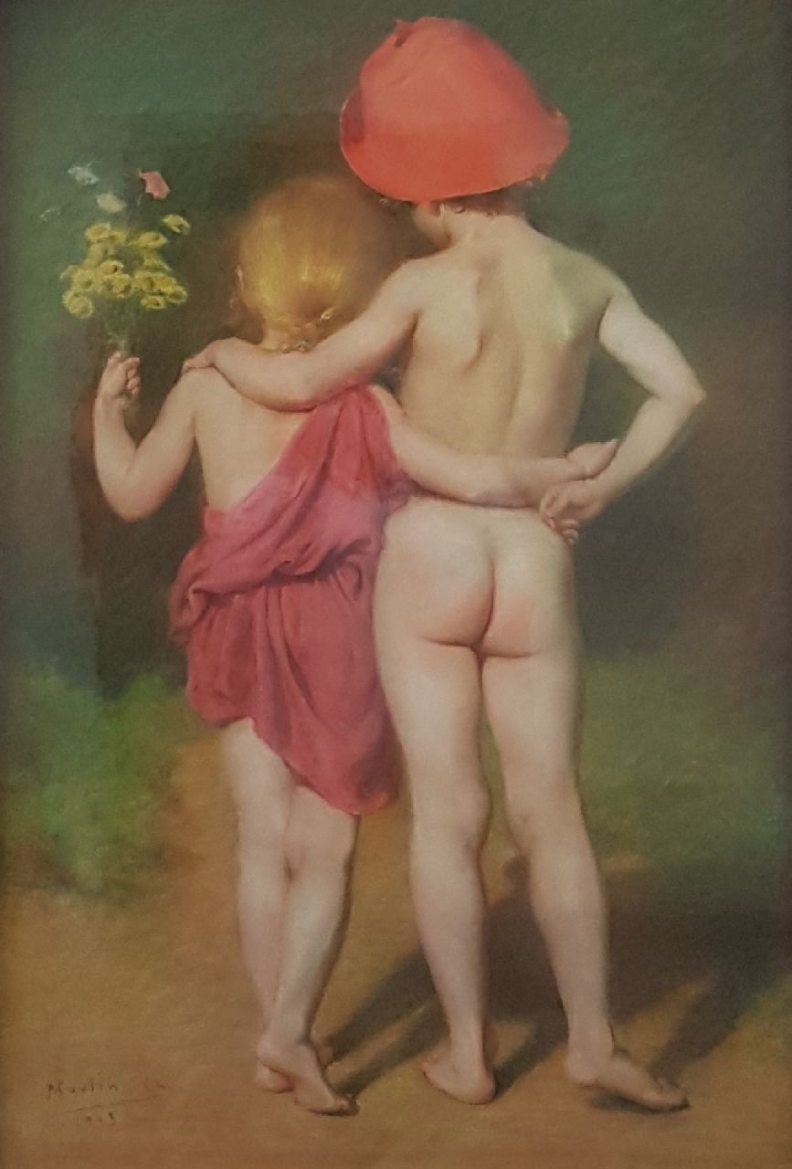 Moulin C.L.  | Charles Lucien Moulin, L'Amour au Biberon, pastel op papier 104,3 x 66,5 cm, gesigneerd linksonder en gedateerd 1913