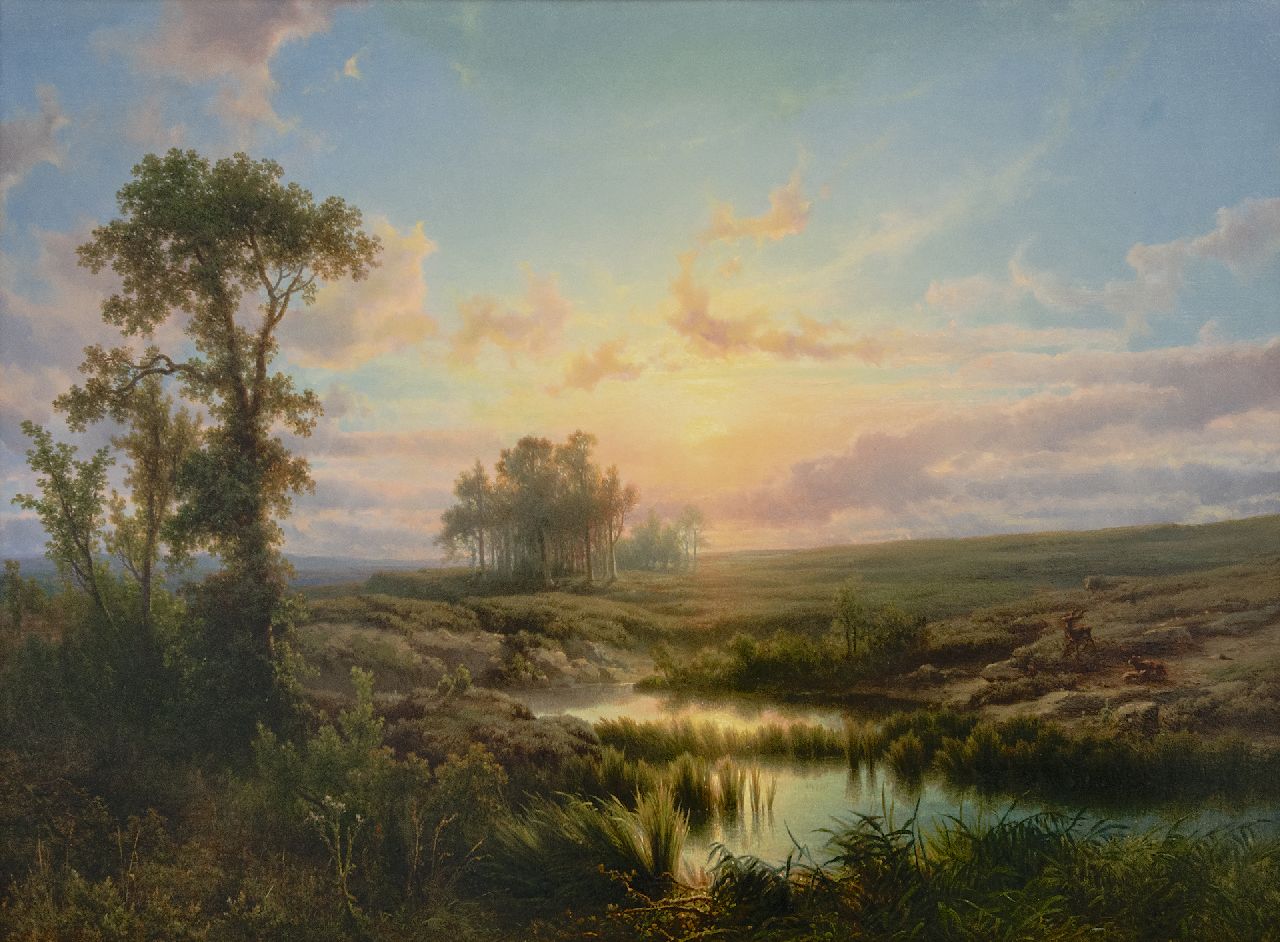 Cornelis Lieste | Zonovergoten heidelandschap, olieverf op paneel, 58,1 x 79,9 cm, gesigneerd l.o. en te dateren ca. 1855