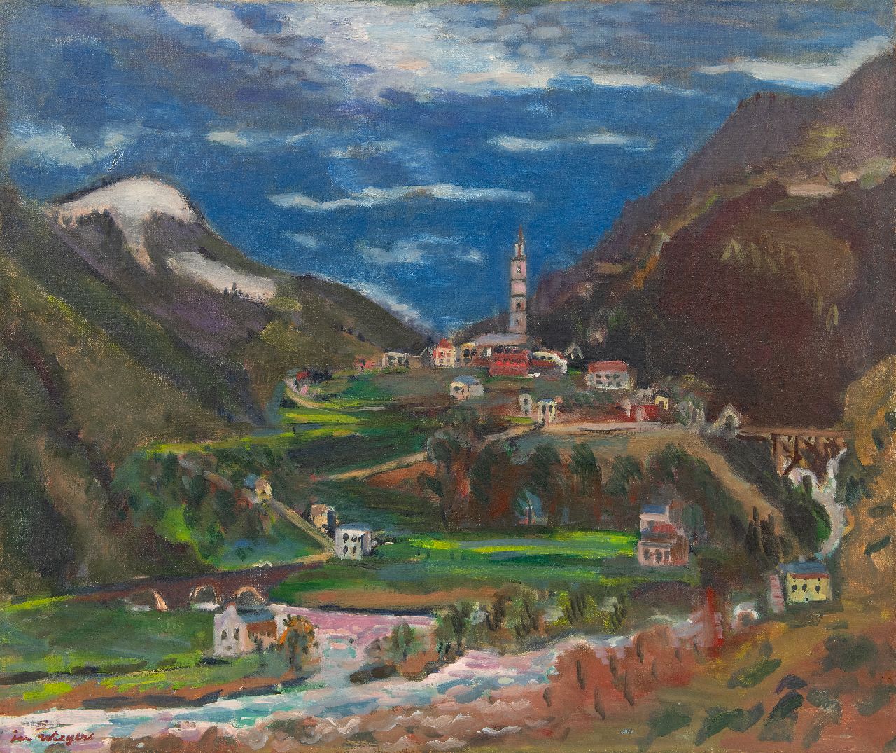 Wiegers J.  | Jan Wiegers, Gezicht op Intragna, Ticino, Zwitserland, olieverf op doek 61,5 x 73,4 cm, gesigneerd linksonder en te dateren ca. 1947