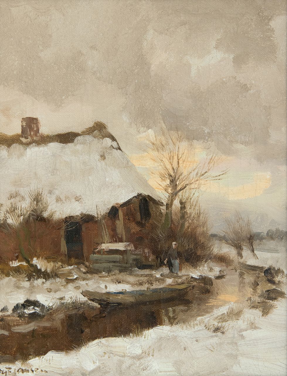 Jansen W.G.F.  | 'Willem' George Frederik Jansen, Boerderijtje in de sneeuw, olieverf op doek 30,5 x 24,5 cm, gesigneerd linksonder