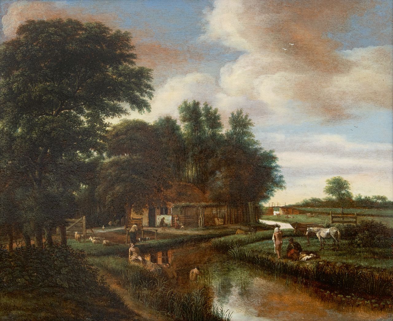 Pieter van Asch | Baders in een landschap, olieverf op paneel, 42,0 x 51,5 cm, gesigneerd l.o. met monogram