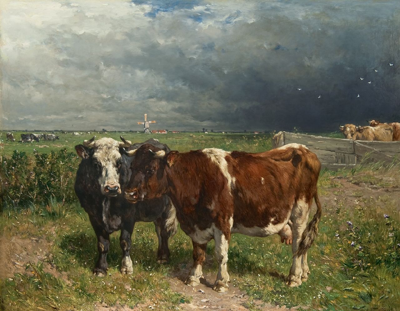 Haas J.H.L. de | Johannes Hubertus Leonardus de Haas, Koeien in landschap, olieverf op paneel 79,8 x 100,0 cm, gesigneerd rechtsonder