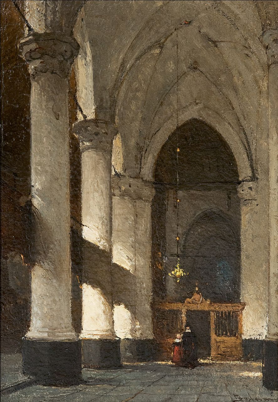 Bosboom J.  | Johannes Bosboom | Schilderijen te koop aangeboden | Interieur van de Grote of Sint-Jacobskerk in Den Haag, olieverf op paneel 24,5 x 17,6 cm, gesigneerd rechtsonder
