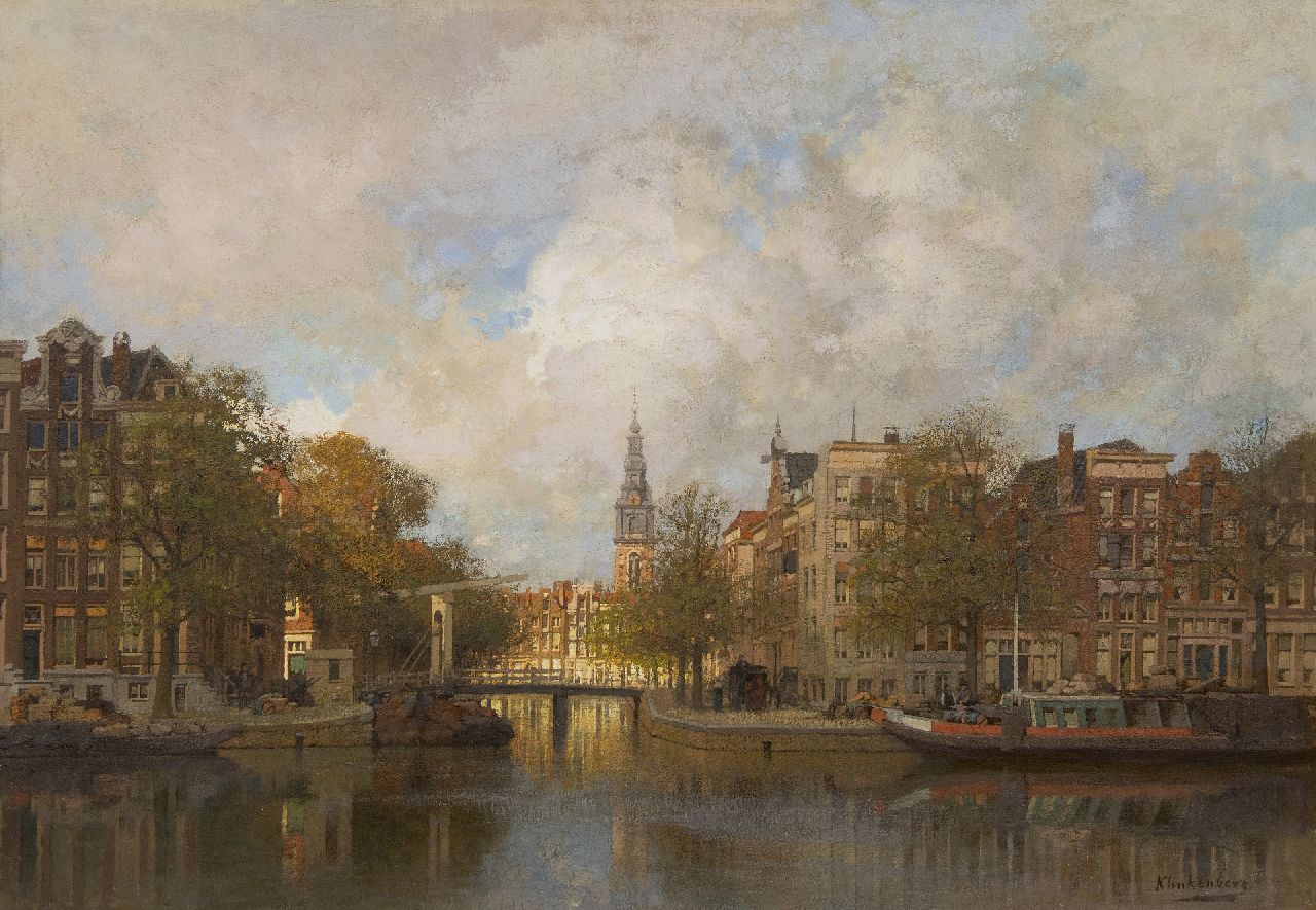 Klinkenberg J.C.K.  | Johannes Christiaan Karel Klinkenberg, Gezicht op de Amsterdamse Groenburgwal en de Zuiderkerk, olieverf op doek 70,1 x 100,0 cm, gesigneerd rechtsonder