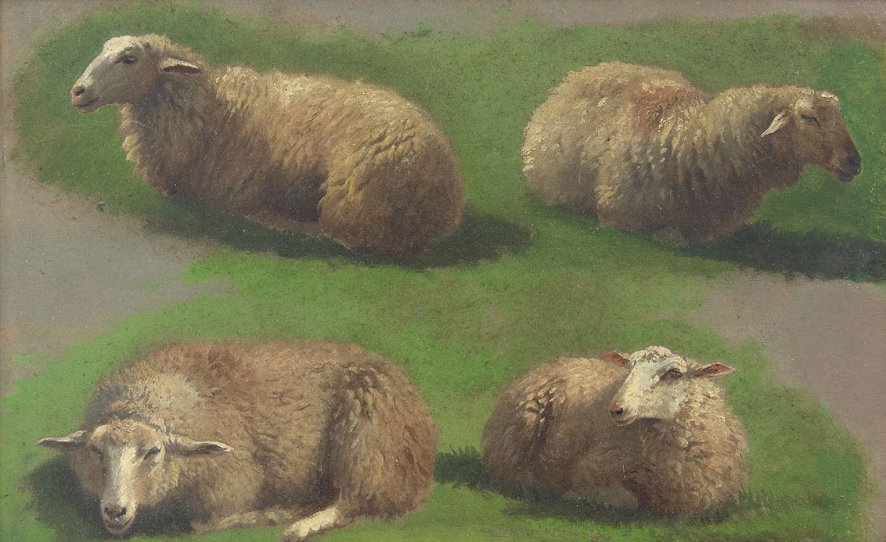 Lebret F.  | Frans Lebret, Studie van schapen, olieverf op papier op paneel 23,4 x 37,0 cm