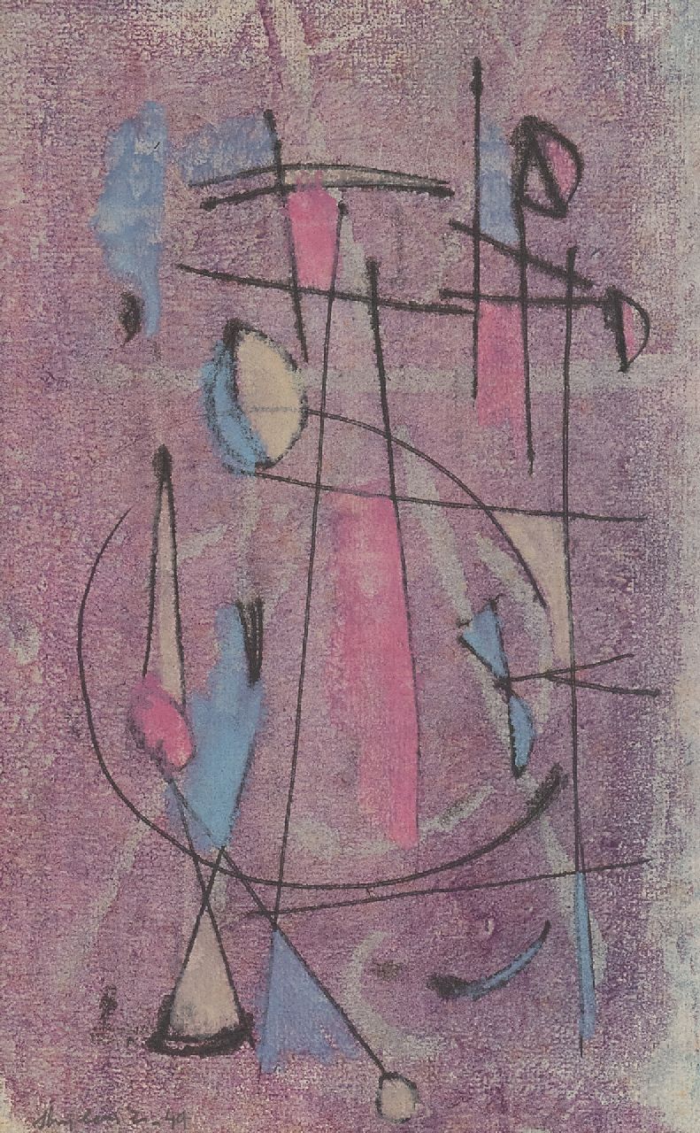 Wim Strijbosch | Abstracte compositie, inkt op papier, 25,0 x 17,0 cm, gesigneerd l.o. en gedateerd '49