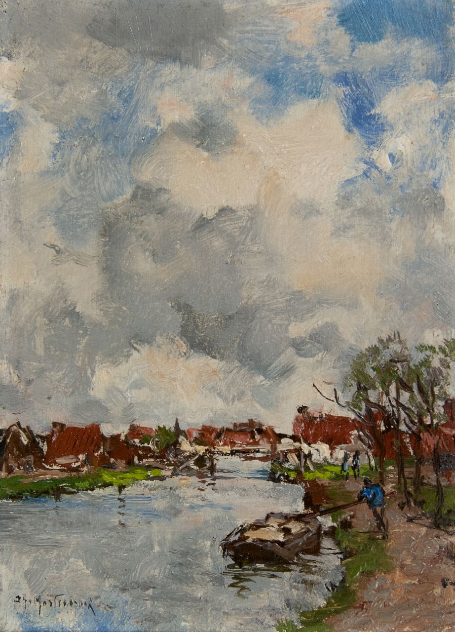 Mastenbroek J.H. van | Johan Hendrik van Mastenbroek, Trekvaart, olieverf op paneel 16,0 x 11,8 cm, gesigneerd linksonder Mastenbroek J.H. van | Johan Hendrik van Mastenbroek, Trekvaart, olieverf op paneel 16,0 x 11,8 cm, gesigneerd linksonder